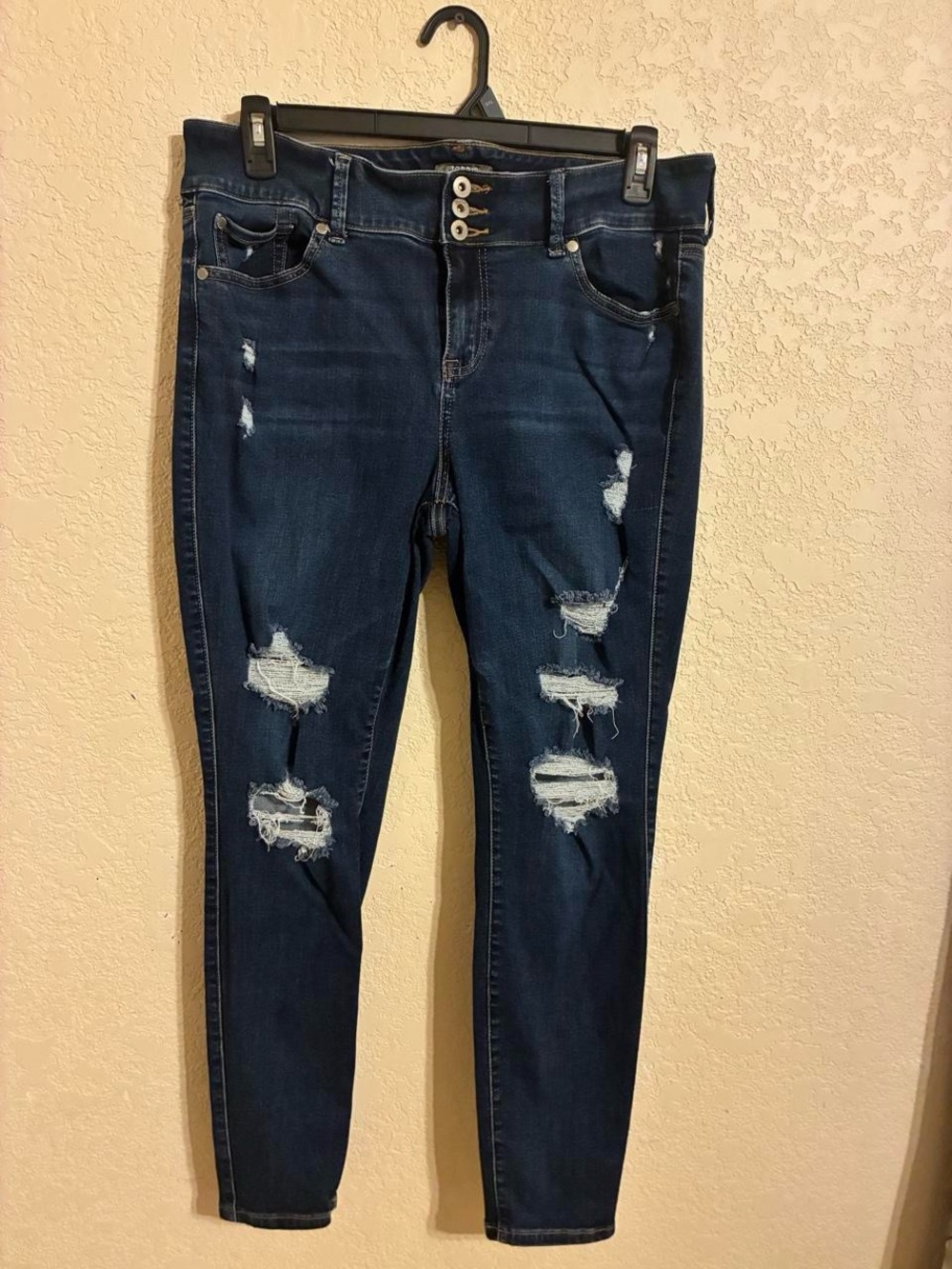 torrid Dark Blue Distressed Skinny Jeans